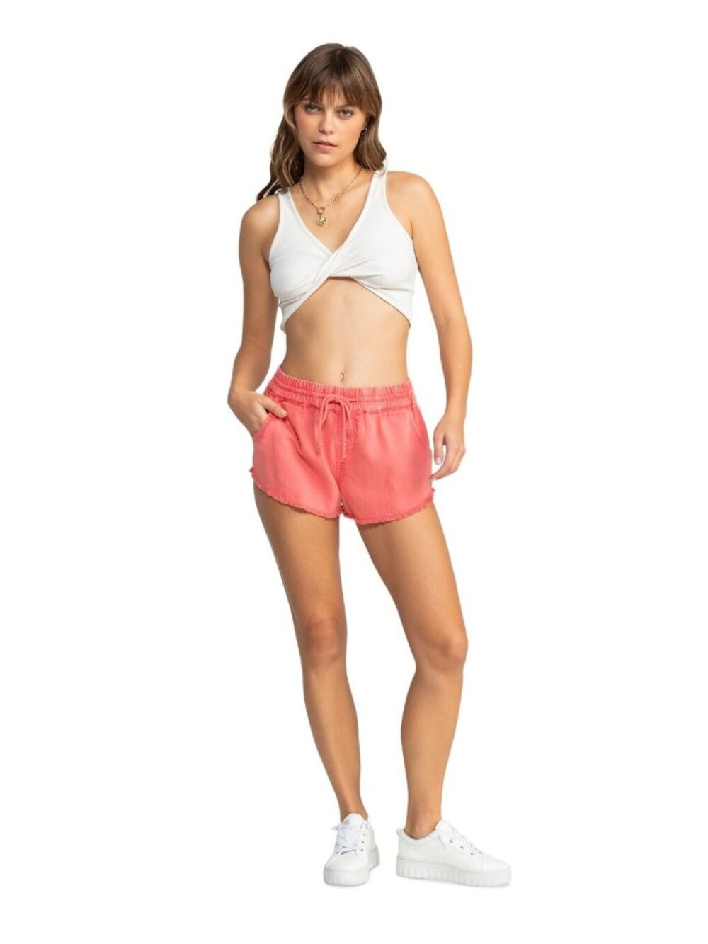 Roxy Womens Scenic Route Side Pockets Elastic Waist Shorts Red Size Small NWT